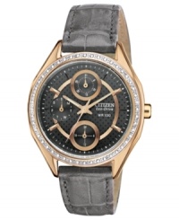 Ladylike timepiece elegance with shimmering Swarovski elements adorn this Drive from Citizen Eco-Drive collection watch. With Eco-Drive technology that feeds off the power of natural and artificial light, never needing a battery. Ladylike timepiece elegance with shimmering Swarovski elements adorn this Drive from Citizen Eco-Drive collection watch. With Eco-Drive technology that feeds off the power of natural and artificial light, never needing a battery.