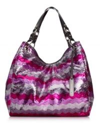 Get your glam on with this shimmery shopper from Nine West. Dressed in boldly-hued sequin and signature hardware, it'll take your look from fine to fabulous. Get your glam on with this shimmery shopper from Nine West. Dressed in boldly-hued sequin and signature hardware, it'll take your look from fine to fabulous.