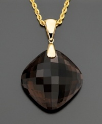 A standout style that enhances every look. A glamorous cushion-cut smoky quartz (54 ct. t.w.) dangles from a polished 14k gold bale and rope chain. Approximate length: 18 inches. Approximate drop: 1-3/4 inches. A standout style that enhances every look. A glamorous cushion-cut smoky quartz (54 ct. t.w.) dangles from a polished 14k gold bale and rope chain. Approximate length: 18 inches. Approximate drop: 1-3/4 inches.