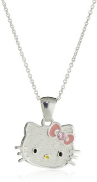 Hello Kitty Silver Pink Large Crystal Accent Pendant Necklace