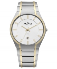 A functional timepiece from Skagen Denmark made stylish with golden accents. A functional timepiece from Skagen Denmark made stylish with golden accents.