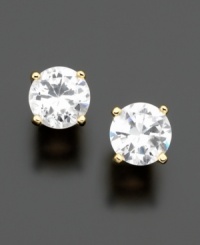 Add a touch of sparkle with 18k gold over sterling silver cubic zirconia stud earrings by B. Brilliant (2 ct. t.w.). Add a touch of sparkle with 18k gold over sterling silver cubic zirconia stud earrings by B. Brilliant (2 ct. t.w.).