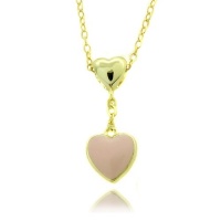 Lily Nily 18k Gold Overlay Children's Pink Enamel Heart Dangle Pendant Necklace Lily Nily 18k Gold Overlay Children's Pink Enamel Heart Dangle Pendant Necklace