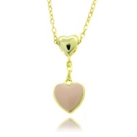 Lily Nily 18k Gold Overlay Children's Pink Enamel Heart Dangle Pendant Necklace