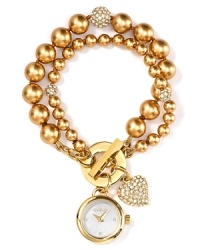 Carolee proves practicality can be pretty with this double strand gold-plated pearl watch. With crystal beads and a delicate watch charm, it's a piece you'll wear now and treasure forever. Carolee proves practicality can be pretty with this double strand gold-plated pearl watch. With crystal beads and a delicate watch charm, it's a piece you'll wear now and treasure forever.