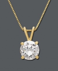 Solitaire sparkle adds an element of timeless sophistication. Necklace by B. Brilliant features a single round-cut sparkling cubic zirconia (1 ct. t.w.) in a four prong 18k gold and sterling silver setting. Approximate length: 17 inches. Approximate drop: 1/2 inch. Solitaire sparkle adds an element of timeless sophistication. Necklace by B. Brilliant features a single round-cut sparkling cubic zirconia (1 ct. t.w.) in a four prong 18k gold and sterling silver setting. Approximate length: 17 inches. Approximate drop: 1/2 inch.