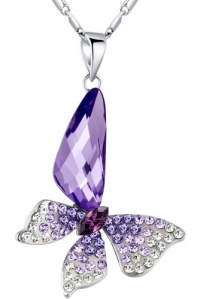 ARCO IRIS Stylized Butterfly Wing Drop Swarovski Elements Crystal Pendant Necklace W 18k White Gold Plated Chain (Purple) ARCO IRIS Stylized Butterfly Wing Drop Swarovski Elements Crystal Pendant Necklace W 18k White Gold Plated Chain (Purple)