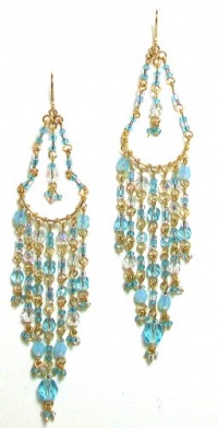 Second Glance Designs Goldtone Teardrop Swag Chandelier Earrings in Aqua Blue Second Glance Designs Goldtone Teardrop Swag Chandelier Earrings in Aqua Blue