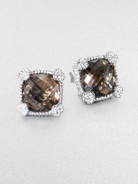 From the Linen Collection. A faceted cushion of richly hued smoky quartz sits within a gleaming setting of sterling silver with heart-shaped accents of white sapphires at the corners of this lovely stud design.Smoky quartzWhite sapphireSterling silverAbout .33 squarePost backImported From the Linen Collection. A faceted cushion of richly hued smoky quartz sits within a gleaming setting of sterling silver with heart-shaped accents of white sapphires at the corners of this lovely stud design.Smoky quartzWhite sapphireSterling silverAbout .33 squarePost backImported