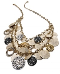 Bold and beautiful. Alfani's two-row statement necklace is crafted from gold-tone mixed metal with silver- and hematite-tones added as well. Glass crystal accents add a bit of luster. Approximate length: 22 inches + 3-inch extender. Approximate drop: 7 inches. Bold and beautiful. Alfani's two-row statement necklace is crafted from gold-tone mixed metal with silver- and hematite-tones added as well. Glass crystal accents add a bit of luster. Approximate length: 22 inches + 3-inch extender. Approximate drop: 7 inches.