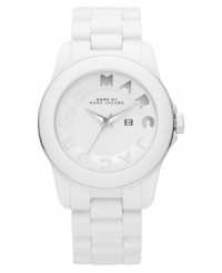 The stark absence of color gets an energy boost on this Icon Stripe watch from Marc by Marc Jacobs. The stark absence of color gets an energy boost on this Icon Stripe watch from Marc by Marc Jacobs.