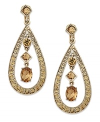 Make an entrance in these charming drops by Charter Club. The teardrop shaped is accented with topaz tone glass accents, while three stones drop at the center. Crafted in gold tone mixed metal. Approximate drop: 1-3/4 inches. Make an entrance in these charming drops by Charter Club. The teardrop shaped is accented with topaz tone glass accents, while three stones drop at the center. Crafted in gold tone mixed metal. Approximate drop: 1-3/4 inches.