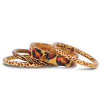 Set of Four Assorted Animal Print Wooden Bangle Bracelets, 7 Inches Set of Four Assorted Animal Print Wooden Bangle Bracelets, 7 Inches