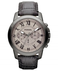 A ruggedly styled Grant collection watch from Fossil with dusky touches that perfectly complement the rich leather strap. A ruggedly styled Grant collection watch from Fossil with dusky touches that perfectly complement the rich leather strap.