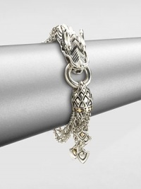 From the Naga Collection. A bold dragon head and tail are connected by delicate chains dangling crest-shaped charms in this visionary and witty design.Sterling silver and 18k yellow goldLength, about 7.75Dragon head and ring hinged claspMade in Bali From the Naga Collection. A bold dragon head and tail are connected by delicate chains dangling crest-shaped charms in this visionary and witty design.Sterling silver and 18k yellow goldLength, about 7.75Dragon head and ring hinged claspMade in Bali