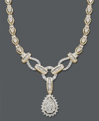 All eyes will be on you every time you wear this extravagant piece. A scintillating design features round and baguette-cut diamonds (2-1/2 ct. t.w) set in 14k gold. Approximate length: 17 inches. Approximate drop: 1 inch. All eyes will be on you every time you wear this extravagant piece. A scintillating design features round and baguette-cut diamonds (2-1/2 ct. t.w) set in 14k gold. Approximate length: 17 inches. Approximate drop: 1 inch.
