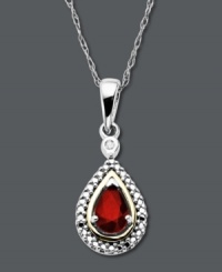 Looking for the perfect birthday present in July? Stun her with this lovely birthstone pendant. Crafted in 14k gold and sterling silver a pear-cut ruby (1/2 ct. t.w.) and diamond accent add just the right shine. Approximate length: 18 inches. Approximate drop: 1 inch. Looking for the perfect birthday present in July? Stun her with this lovely birthstone pendant. Crafted in 14k gold and sterling silver a pear-cut ruby (1/2 ct. t.w.) and diamond accent add just the right shine. Approximate length: 18 inches. Approximate drop: 1 inch.