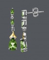 Cascading elegance and a hint of sparkle, too. These exquisite drops feature pear and marquise-cut peridot with sparkling diamond accents. Earrings crafted in sterling silver with a hint of 14k gold. Approximate drop: 1 inch.