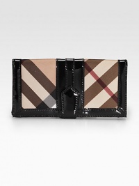 A lasting accessory with a classic look, this wallet in iconic check PVC is trimmed in glossy patent leather. Snap closure One coin pouch Two dollar pockets ID pocket Nine credit card slots Leather lining 7½W X 4¼H X 1D Imported A lasting accessory with a classic look, this wallet in iconic check PVC is trimmed in glossy patent leather. Snap closure One coin pouch Two dollar pockets ID pocket Nine credit card slots Leather lining 7½W X 4¼H X 1D Imported
