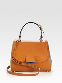 Supple leather pairs against brightly-striped canvas in this slouchy flap-front silhouette.Adjustable top handle, 5½-6 dropAdjustable detachable shoulder strap, 19¾-26¼ dropTurnlock flap closureProtective metal feetOne inside zip pocketSuede and canvas lining10½W X 8¼H X 5½DMade in Italy Supple leather pairs against brightly-striped canvas in this slouchy flap-front silhouette.Adjustable top handle, 5½-6 dropAdjustable detachable shoulder strap, 19¾-26¼ dropTurnlock flap closureProtective metal feetOne inside zip pocketSuede and canvas lining10½W X 8¼H X 5½DMade in Italy