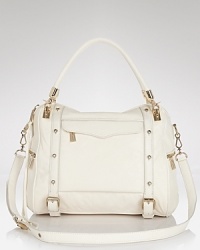 In this season's must-have shape, Rebecca Minkoff's coolly hued leather satchel defines It. Do like the style-setters and wear this lush carryall to give an all-black palette a pretty color pop. In this season's must-have shape, Rebecca Minkoff's coolly hued leather satchel defines It. Do like the style-setters and wear this lush carryall to give an all-black palette a pretty color pop.