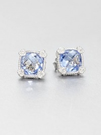 Beautifully faceted blue quartz stones set in intricately designed, sterling silver accented with dazzling white sapphires. Blue quartzSterling silverWhite sapphiresSize, about .4Post backImported Beautifully faceted blue quartz stones set in intricately designed, sterling silver accented with dazzling white sapphires. Blue quartzSterling silverWhite sapphiresSize, about .4Post backImported