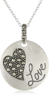 Sterling Silver Marcasite Heart Love Round Pendant Necklace, 18 Sterling Silver Marcasite Heart Love Round Pendant Necklace, 18