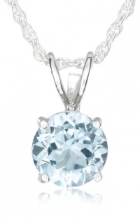 Sterling Silver 8mm Round Blue Topaz Pendant Necklace with Light Rope Chain Necklace, 18 Sterling Silver 8mm Round Blue Topaz Pendant Necklace with Light Rope Chain Necklace, 18