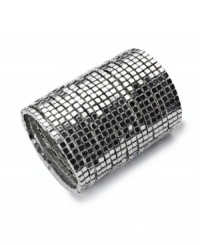 Dramatic style for the dancing queen. Bar III's retro-inspired stretch bracelet resembles the surface of a disco ball! Crafted in burnished silver tone mixed metal with cut-out square details. Bracelet stretches to fit wrist. Approximate diameter: 3-1/2 inches. Dramatic style for the dancing queen. Bar III's retro-inspired stretch bracelet resembles the surface of a disco ball! Crafted in burnished silver tone mixed metal with cut-out square details. Bracelet stretches to fit wrist. Approximate diameter: 3-1/2 inches.