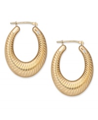 True craftsmanship. Scalloped edges and a chic oval shape add just the right detail to this stunning pair of hoop earrings by Signature Gold™. Crafted in 14k gold. Approximate drop length: 1-1/8 inches. Approximate drop width: 3/4 inch. True craftsmanship. Scalloped edges and a chic oval shape add just the right detail to this stunning pair of hoop earrings by Signature Gold™. Crafted in 14k gold. Approximate drop length: 1-1/8 inches. Approximate drop width: 3/4 inch.