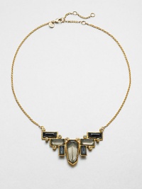 From the Miss Havisham Collection. A striking rope-edged medallion of faceted semi-precious doublets has a decidedly Art Deco appeal as it suspends between golden chains.White quartz, pyrite and hematiteGoldtoneLength, about 16 plus 3 extenderLobster claspMade in USA From the Miss Havisham Collection. A striking rope-edged medallion of faceted semi-precious doublets has a decidedly Art Deco appeal as it suspends between golden chains.White quartz, pyrite and hematiteGoldtoneLength, about 16 plus 3 extenderLobster claspMade in USA