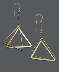 80s style with a modern spin. Earrings feature a vintage-inspired design in two cut-out triangles suspended from a delicate chain. Crafted in 14k gold. Approximate drop: 2-1/4 inches.
