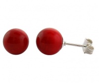 Sterling Silver 8-9mm Round Red Coral Stud Earrings. Sterling Silver 8-9mm Round Red Coral Stud Earrings.