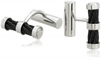 Men's Stainless Steel Cuff Links with Black Cable Detail Men's Stainless Steel Cuff Links with Black Cable Detail