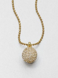 Add a touch of sparkle with this stone encrusted ball pendant on a ball chain. GlassGoldtoneLength, about 16Toggle closureImported Add a touch of sparkle with this stone encrusted ball pendant on a ball chain. GlassGoldtoneLength, about 16Toggle closureImported