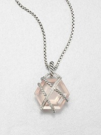 From the Cable Wrap Collection. A beautiful, faceted rose quartz stone wrapped in diamonds and sleek sterling silver. Rose quartzDiamonds, .15 tcwSterling silver Size, about .75Fixed baleImported Please note; Chain sold separately. From the Cable Wrap Collection. A beautiful, faceted rose quartz stone wrapped in diamonds and sleek sterling silver. Rose quartzDiamonds, .15 tcwSterling silver Size, about .75Fixed baleImported Please note; Chain sold separately.