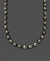 Decorate your neckline with a strand of Tahitian elegance. Belle de Mer's elegant pearl necklace features exotic, cultured, Tahitian black pearls (10-12 mm). Set in 14k white gold. Approximate length: 18 inches.