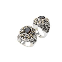925 Silver & Smoky Quartz Oval Scroll Ring with 18k Gold Accents- Sizes 6-8 925 Silver & Smoky Quartz Oval Scroll Ring with 18k Gold Accents- Sizes 6-8