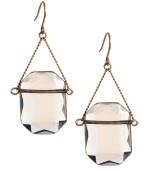 The epitome of sheer elegance. Kenneth Cole New York earrings feature smoky glass stone drops suspended from delicate chains. Setting crafted in worn gold tone mixed metal. Approximate drop: 1-1/2 inches.