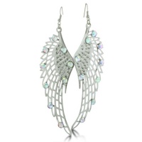 MASSIVE Lightweight Silver Tone Angelic Crystal Wing Earrings MASSIVE Lightweight Silver Tone Angelic Crystal Wing Earrings