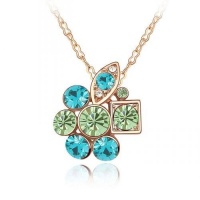 Blue Chip Unlimited - Chic Shades of Green Geometric Cluster Rose Gold Pendant w/ 18in 18K RGP Chain Necklace Fashion Jewelry