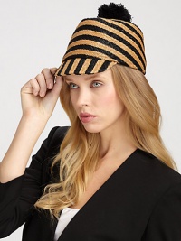 A striped design with a fun pom-pom. 55% viscose/45% cottonBrim, about 2Spot cleanMade in Italy A striped design with a fun pom-pom. 55% viscose/45% cottonBrim, about 2Spot cleanMade in Italy
