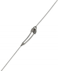 You're safe with sparkling sophistication. This thin bracelet from Juicy Couture features a safety pin embellished with crystal accents. Crafted in silver tone bronze. Approximate length: 7 inches + 1-inch extender. You're safe with sparkling sophistication. This thin bracelet from Juicy Couture features a safety pin embellished with crystal accents. Crafted in silver tone bronze. Approximate length: 7 inches + 1-inch extender.
