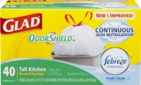 Glad OdorShield Tall Kitchen Drawstring Fresh Clean Trash Bags, 13 Gallon, 40 Count Glad OdorShield Tall Kitchen Drawstring Fresh Clean Trash Bags, 13 Gallon, 40 Count