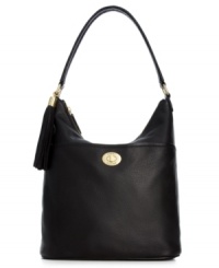 Get on the fashion fast-track with this slouchy-chic style from Tommy Hilfiger. Soft pebble leather is charmingly accented with logo-embossed detailing, while the pocket-lined interior keeps essentials easily at hand. Get on the fashion fast-track with this slouchy-chic style from Tommy Hilfiger. Soft pebble leather is charmingly accented with logo-embossed detailing, while the pocket-lined interior keeps essentials easily at hand.