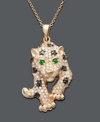You will look positively fierce every time you put on this sparkling necklace from Signature by Effy Collection. Crafted in 14k rose gold, this sultry panther pendant features glittering emerald accent eyes, with a round-cut white diamond (3/4 ct. t.w.) and black diamond accented body. Approximate length: 18 inches. Approximate drop: 1-1/4 inches. You will look positively fierce every time you put on this sparkling necklace from Signature by Effy Collection. Crafted in 14k rose gold, this sultry panther pendant features glittering emerald accent eyes, with a round-cut white diamond (3/4 ct. t.w.) and black diamond accented body. Approximate length: 18 inches. Approximate drop: 1-1/4 inches.