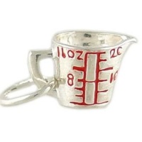 Tiny Realistic Measuring Cup 925 Sterling Silver and Red Enamel Traditional Char Tiny Realistic Measuring Cup 925 Sterling Silver and Red Enamel Traditional Char
