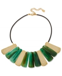Blended beauty. Robert Lee Morris brings together accents crafted from gold-tone mixed metal, resin beads and leather to a fashionable effect. Approximate length: 16 inches + 3-inch extender. Approximate drop: 1-3/4 inches. Blended beauty. Robert Lee Morris brings together accents crafted from gold-tone mixed metal, resin beads and leather to a fashionable effect. Approximate length: 16 inches + 3-inch extender. Approximate drop: 1-3/4 inches.