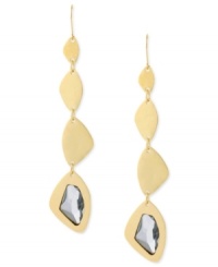 A bold style takes shape in this pair of linear earrings from Robert Lee Morris. Crafted from gold-tone mixed metal, the geometric discs end with one accented by a glass stone for a lustrous effect. Approximate drop: 4 inches. A bold style takes shape in this pair of linear earrings from Robert Lee Morris. Crafted from gold-tone mixed metal, the geometric discs end with one accented by a glass stone for a lustrous effect. Approximate drop: 4 inches.