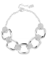 Elegance is in abundance in this frontal necklace from Robert Lee Morris. Crafted from silver-tone mixed metal, the large link necklace gives the appearance of being very well-connected with glass crystal pave accents. Approximate length: 16 inches + 3-inch extender. Approximate drop: 1-1/3 inches. Elegance is in abundance in this frontal necklace from Robert Lee Morris. Crafted from silver-tone mixed metal, the large link necklace gives the appearance of being very well-connected with glass crystal pave accents. Approximate length: 16 inches + 3-inch extender. Approximate drop: 1-1/3 inches.